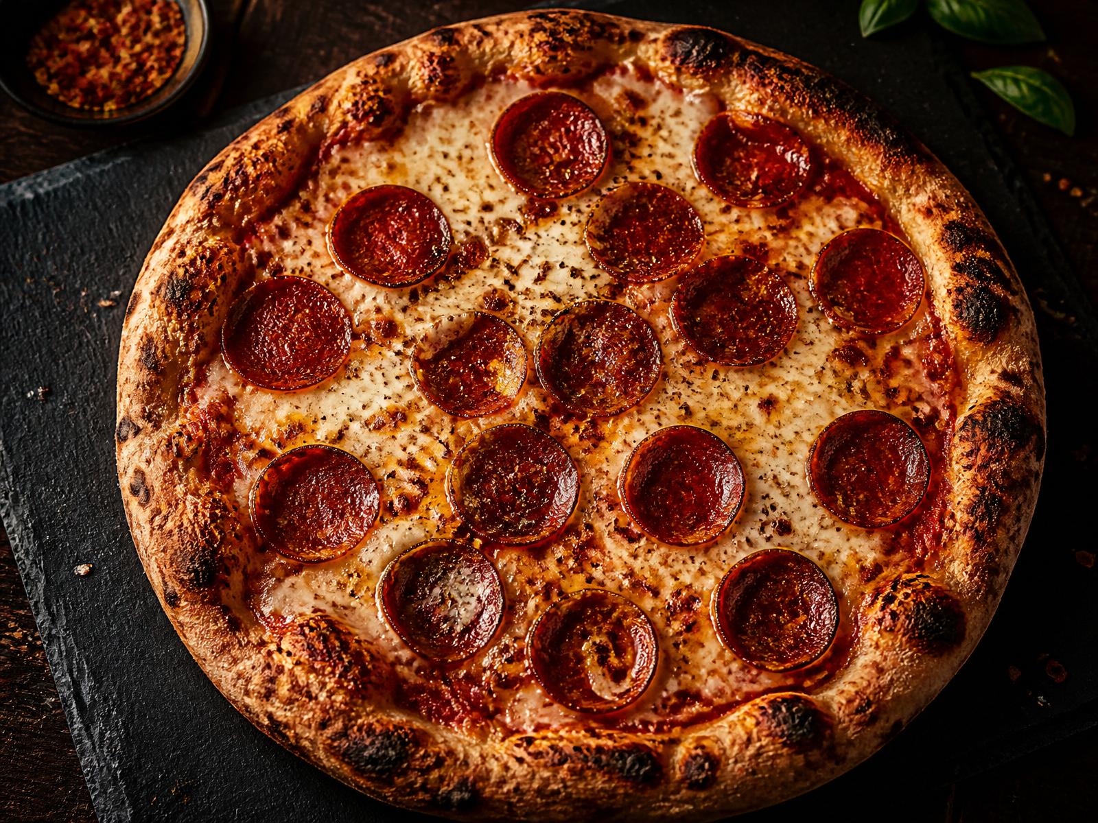 Wood-fired pepperoni pizza